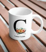 Harfli Çiçek Desenli & İsme Özel Kupa Bardak - Görsel 3